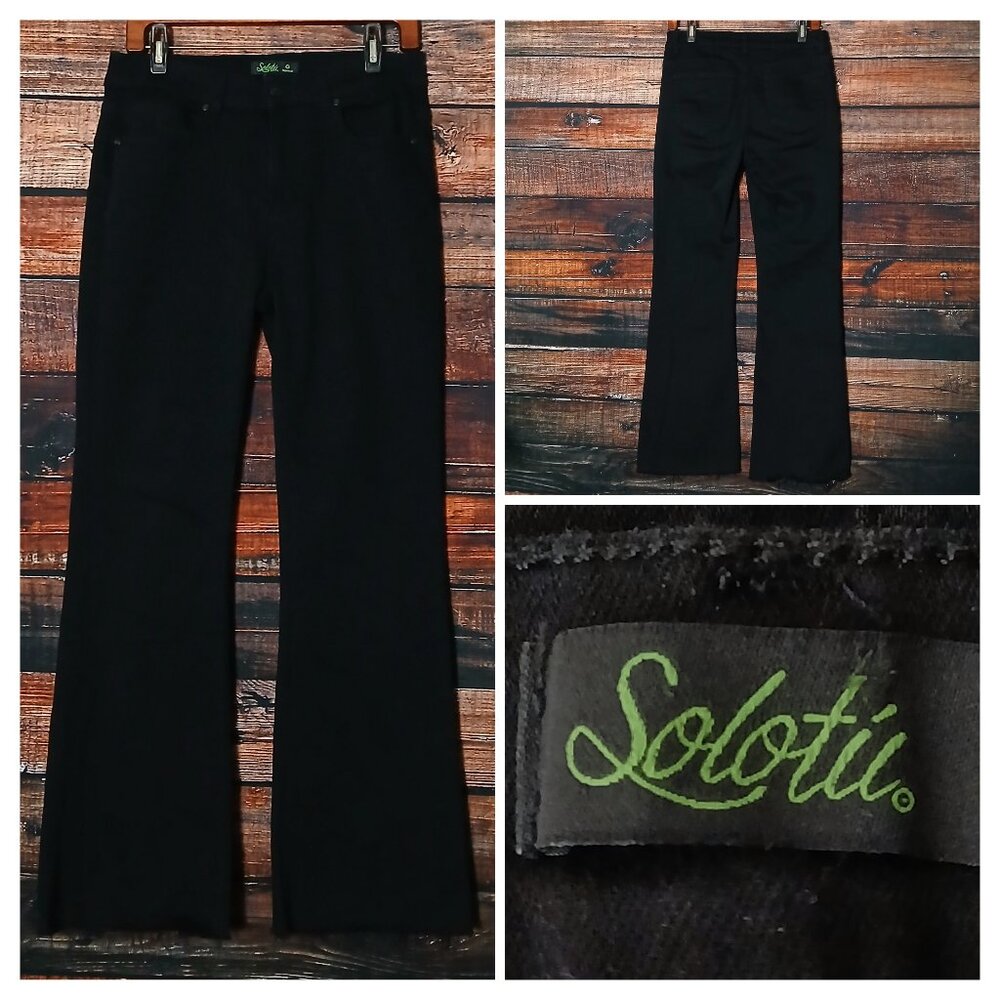 Solo Tu Jeans 11 30 High Rise Flare Leg Black Denim Stretch Repreve Raw Hem